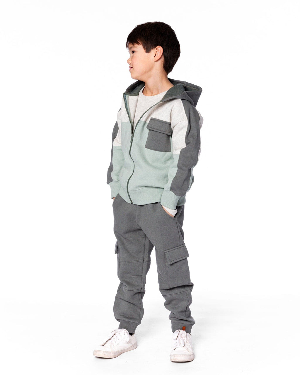 Fleece Sweatpants With Cargo Pockets Gray Green