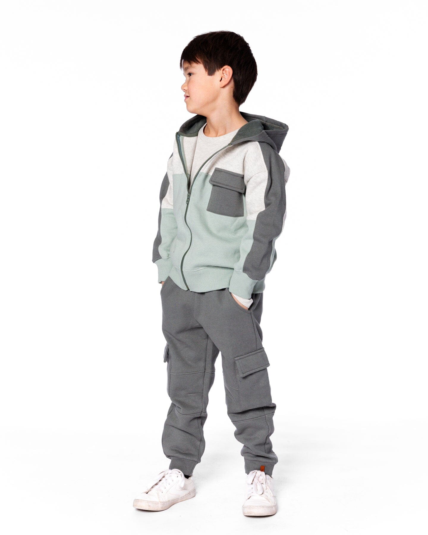 Fleece Sweatpants With Cargo Pockets Gray Green