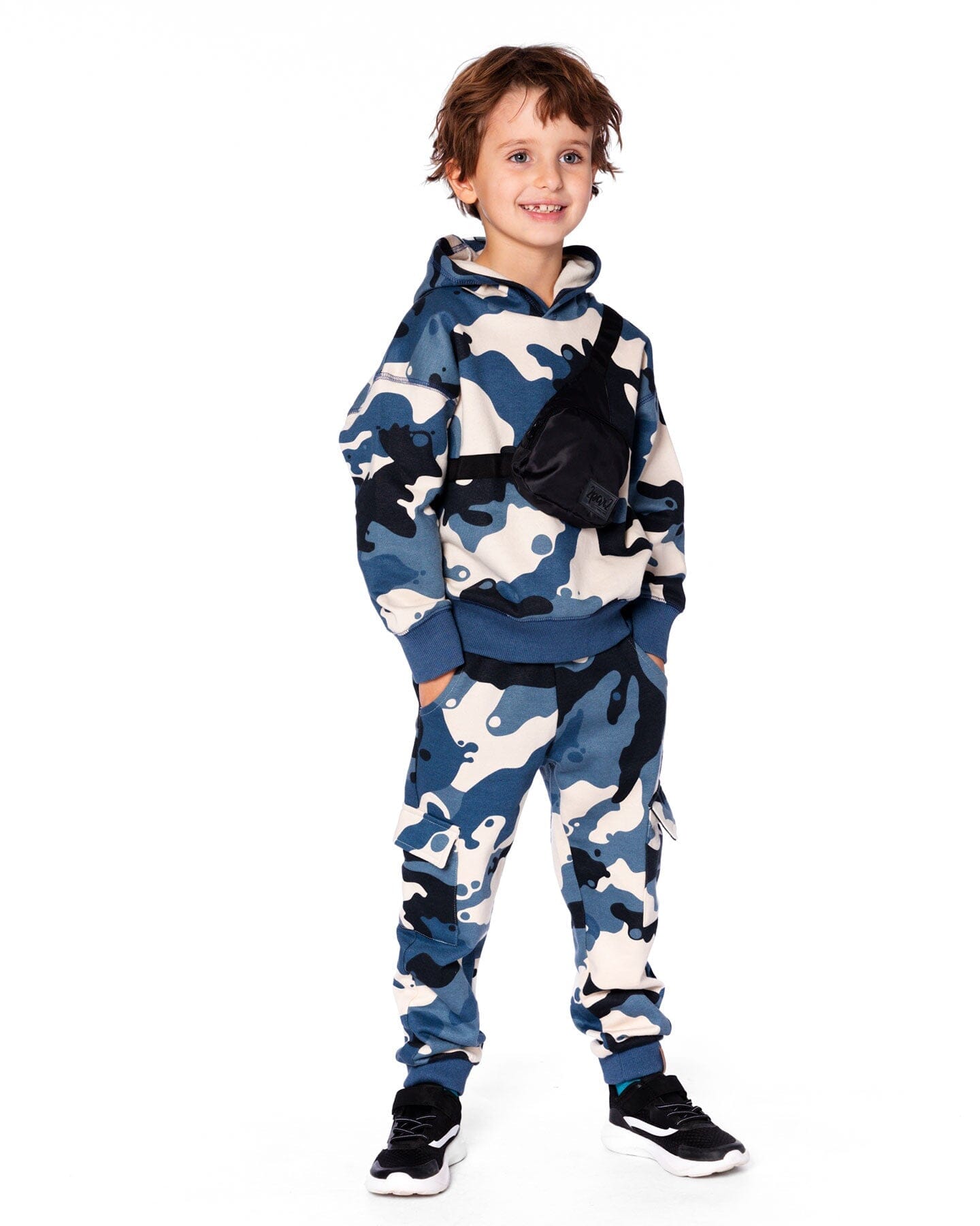 Fleece Sweatpants With Cargo Pockets Blue Camouflage
