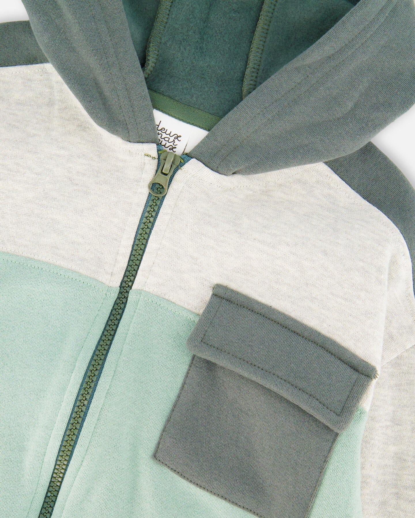 Full Zip Fleece Color Block Sweatshirt Green Gray