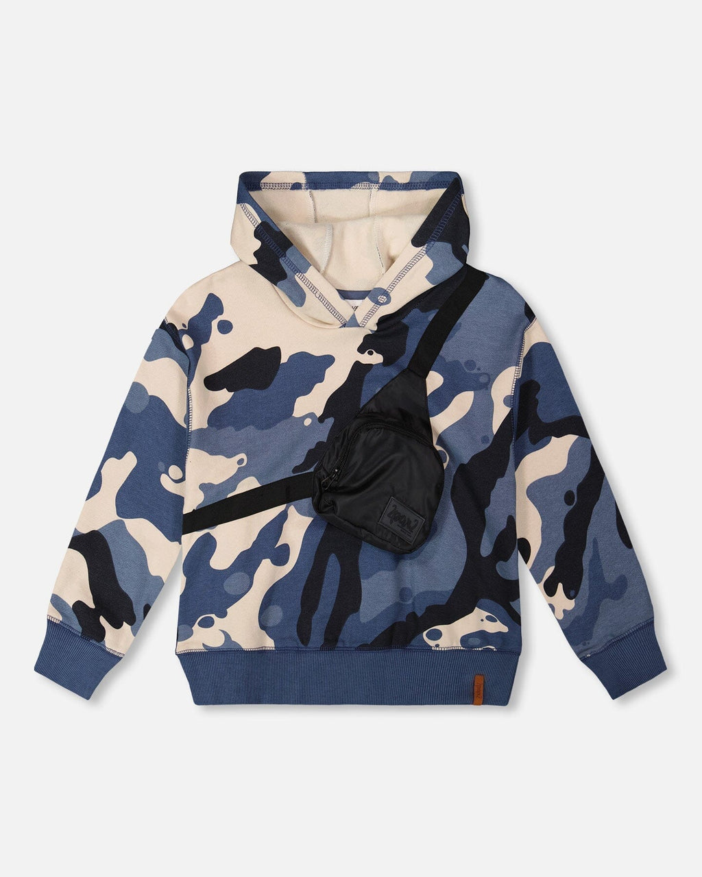 Hooded Fleece Sweatshirt With Crossbody Bag Blue Camouflage