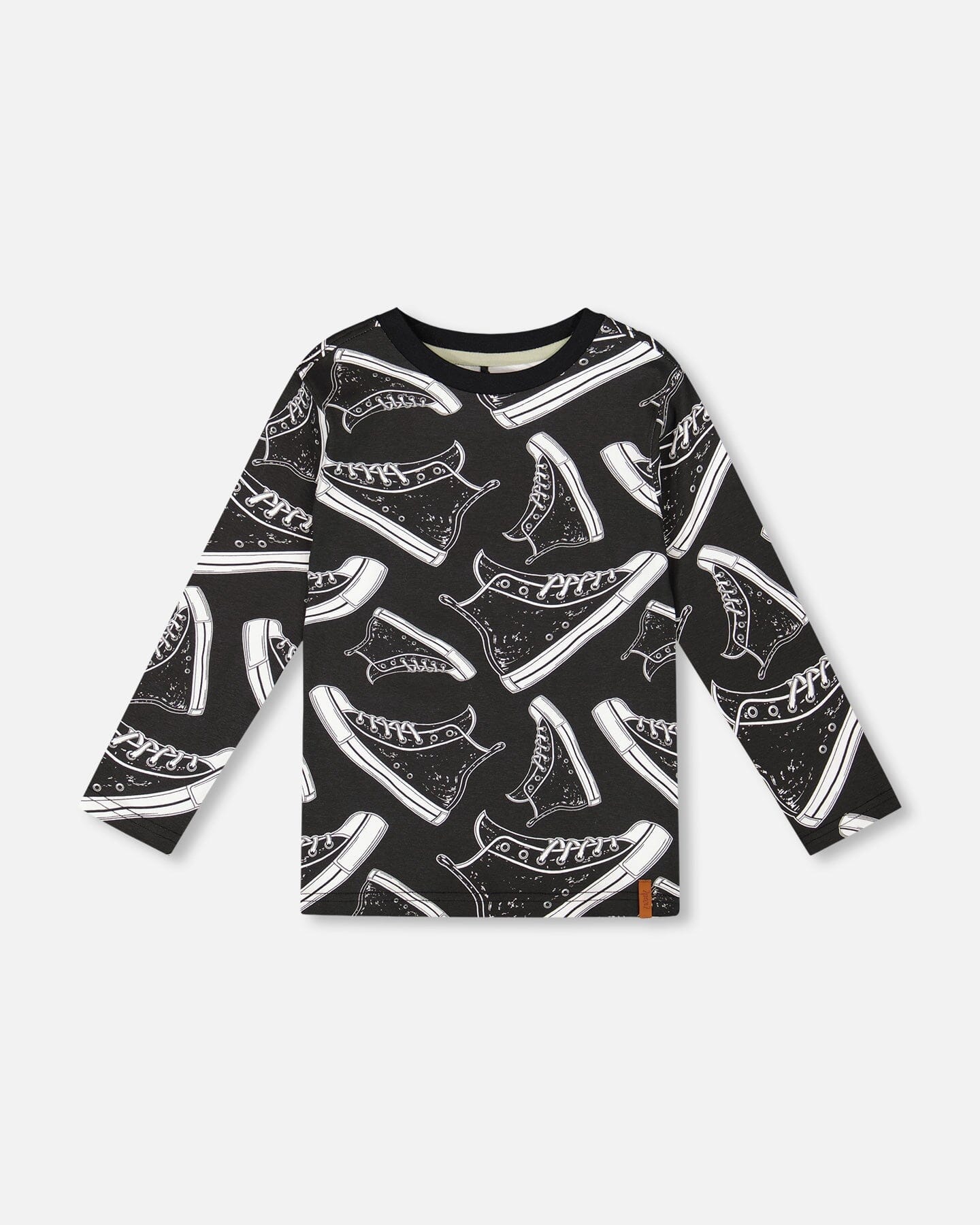 Long Sleeve Organic Cotton Allover Print Tee Black