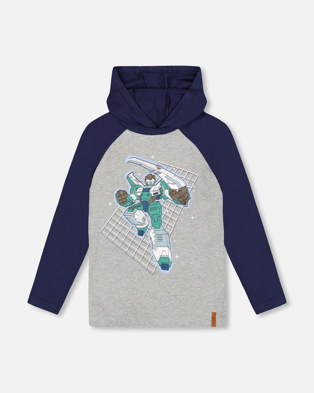 Organic Cotton Jersey Hooded Raglan Sleeve Tee Navy Blue