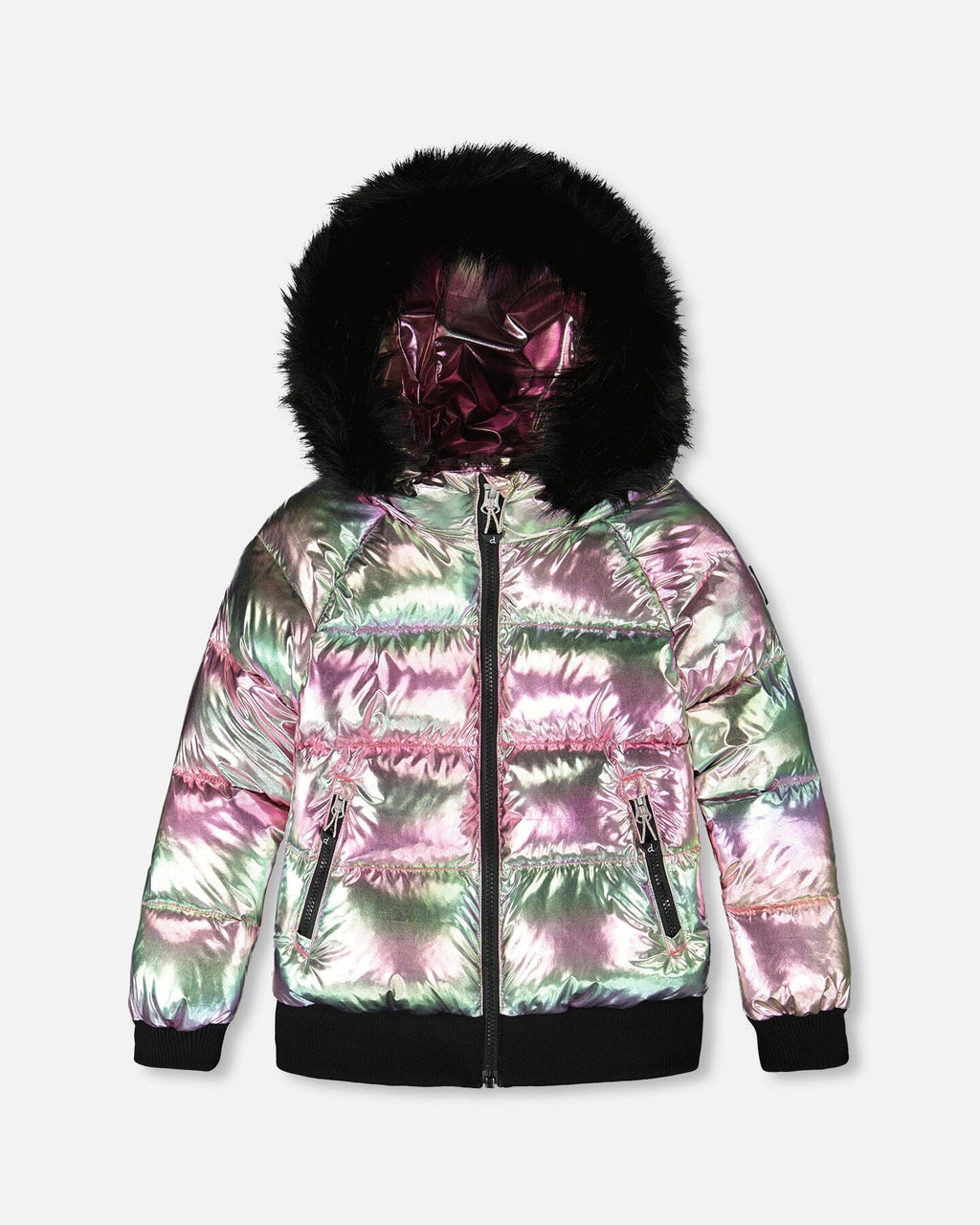Multicolor Metallic Quilted Bomber-Style Winter Coat