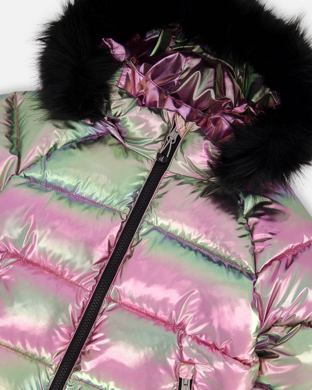 Multicolor Metallic Quilted Bomber-Style Winter Coat