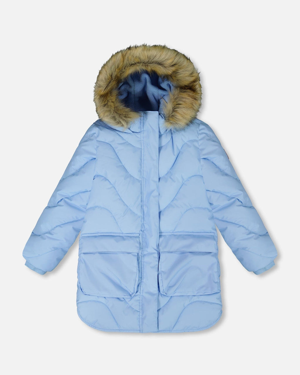 Long Wavy Quilt Puffy Winter Coat Powder Blue