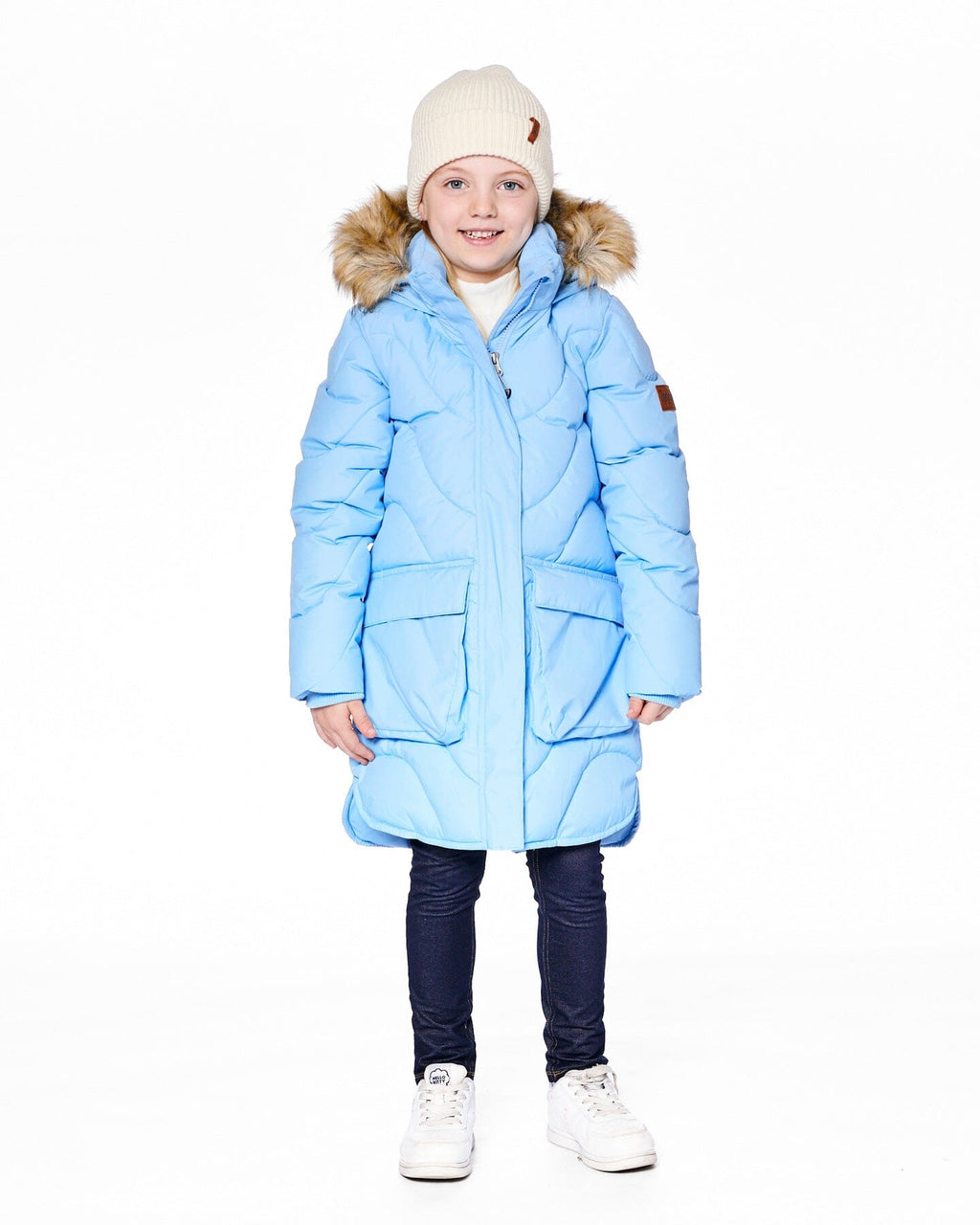 Long Wavy Quilt Puffy Winter Coat Powder Blue
