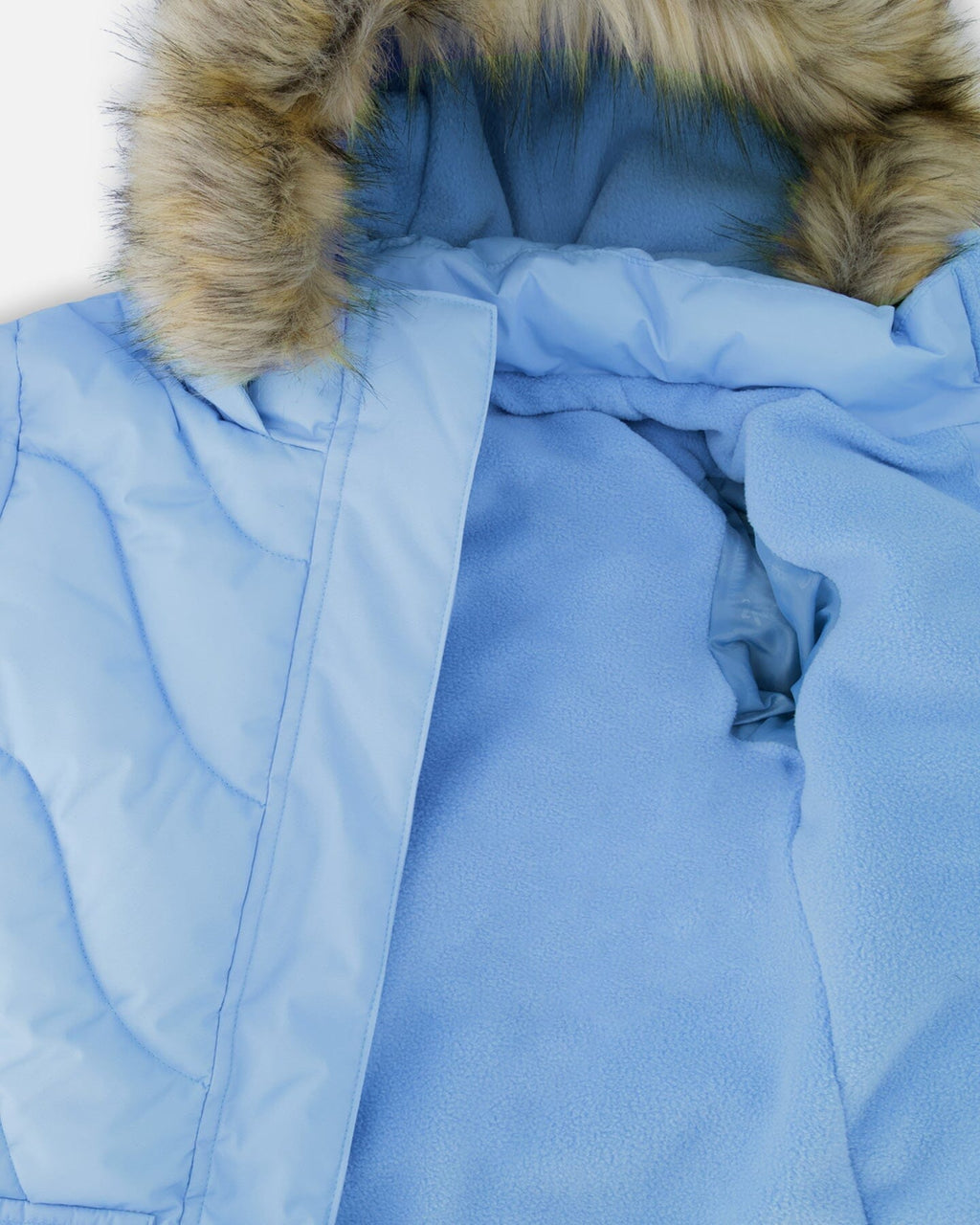 Long Wavy Quilt Puffy Winter Coat Powder Blue