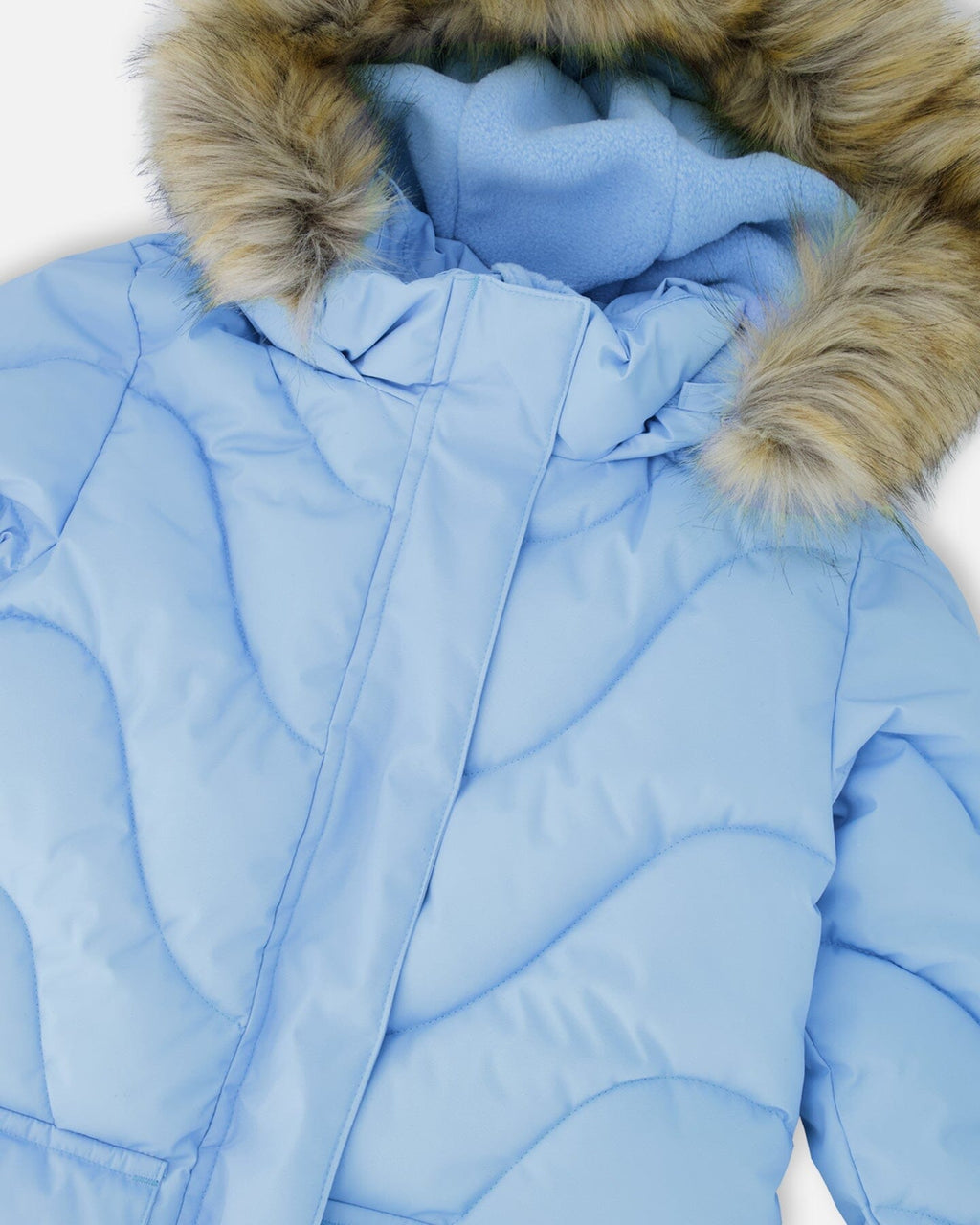 Long Wavy Quilt Puffy Winter Coat Powder Blue