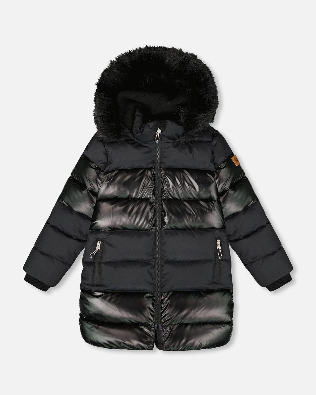 Long Metallic Puffy Coat Black