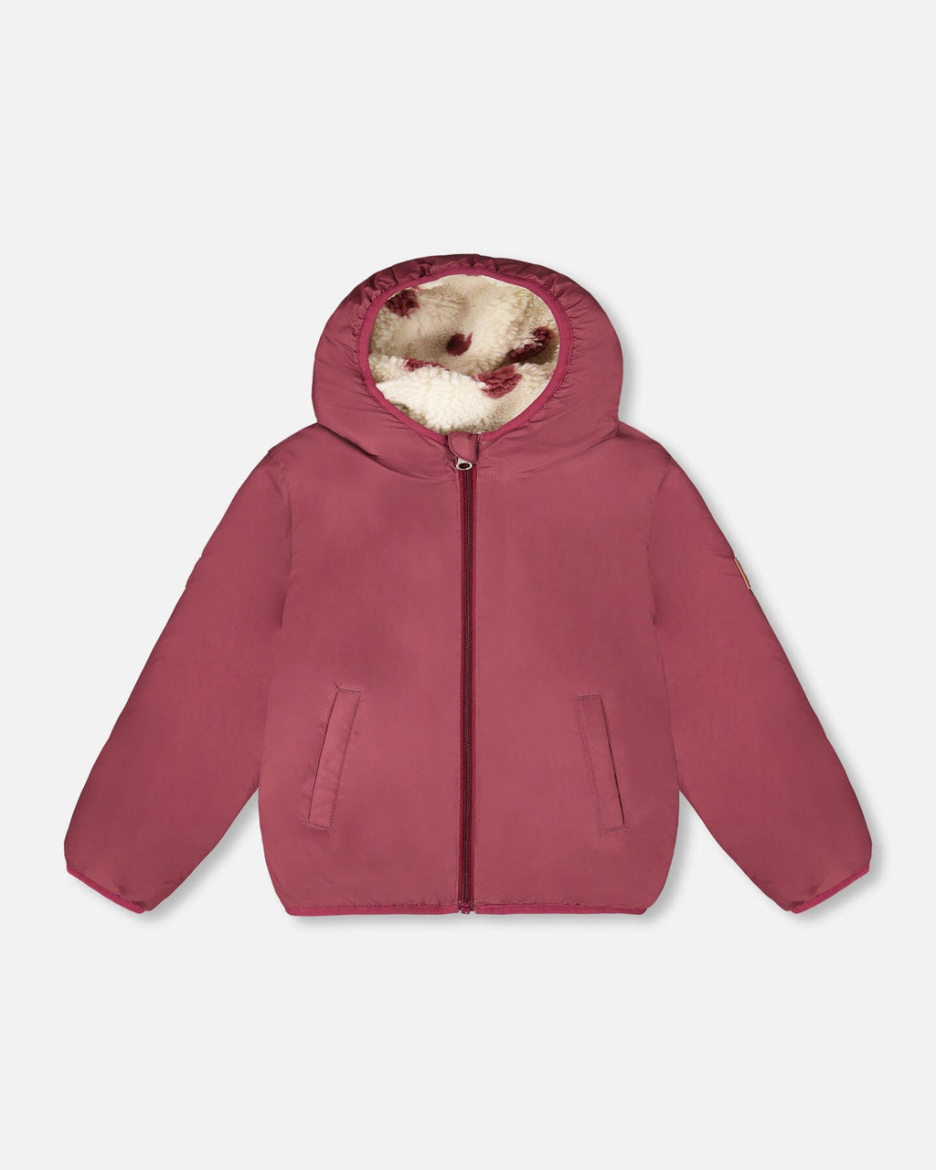 Reversible Mid-Season Sherpa Jacket Burgundy Heart