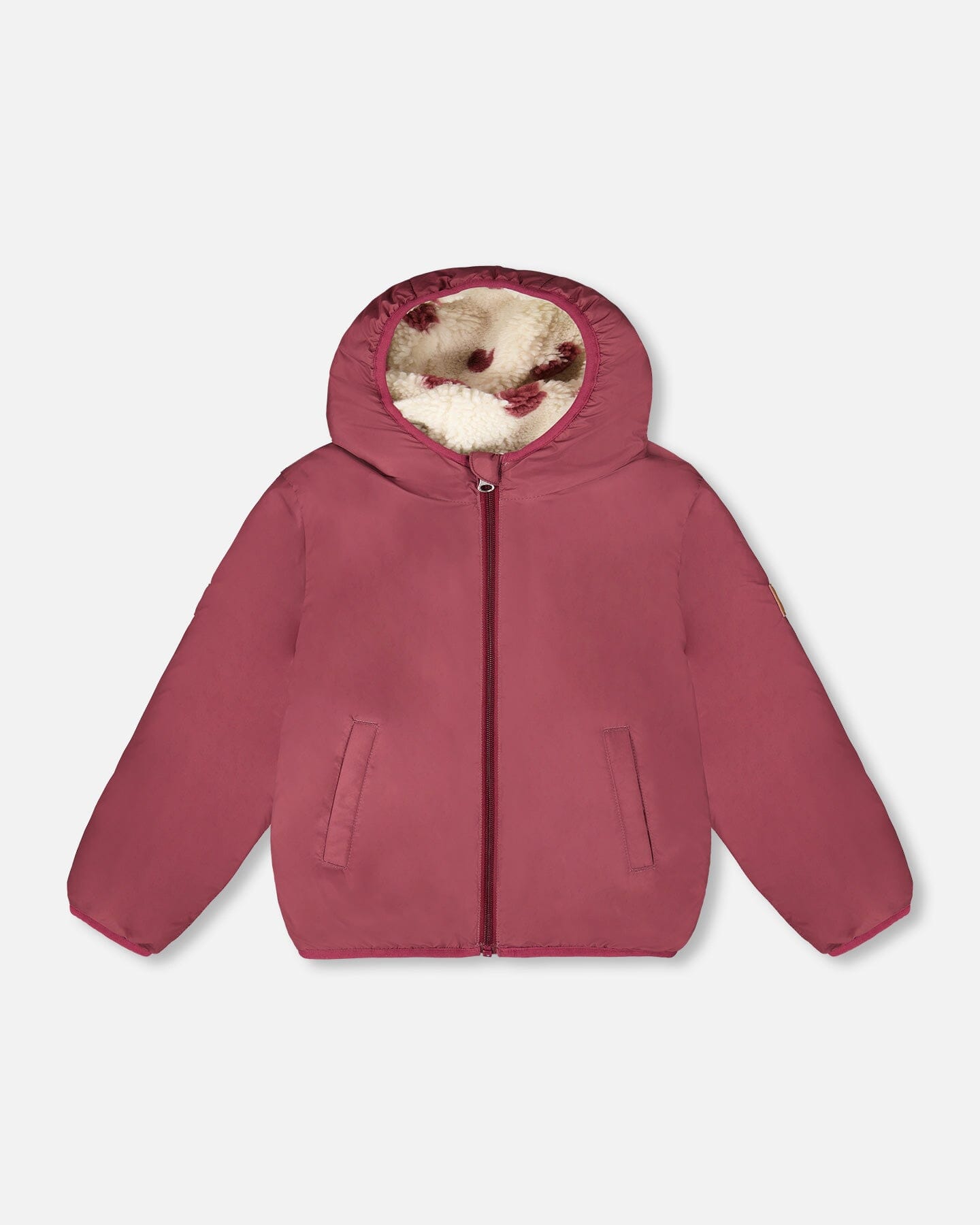 Reversible Mid-Season Sherpa Jacket Burgundy Heart