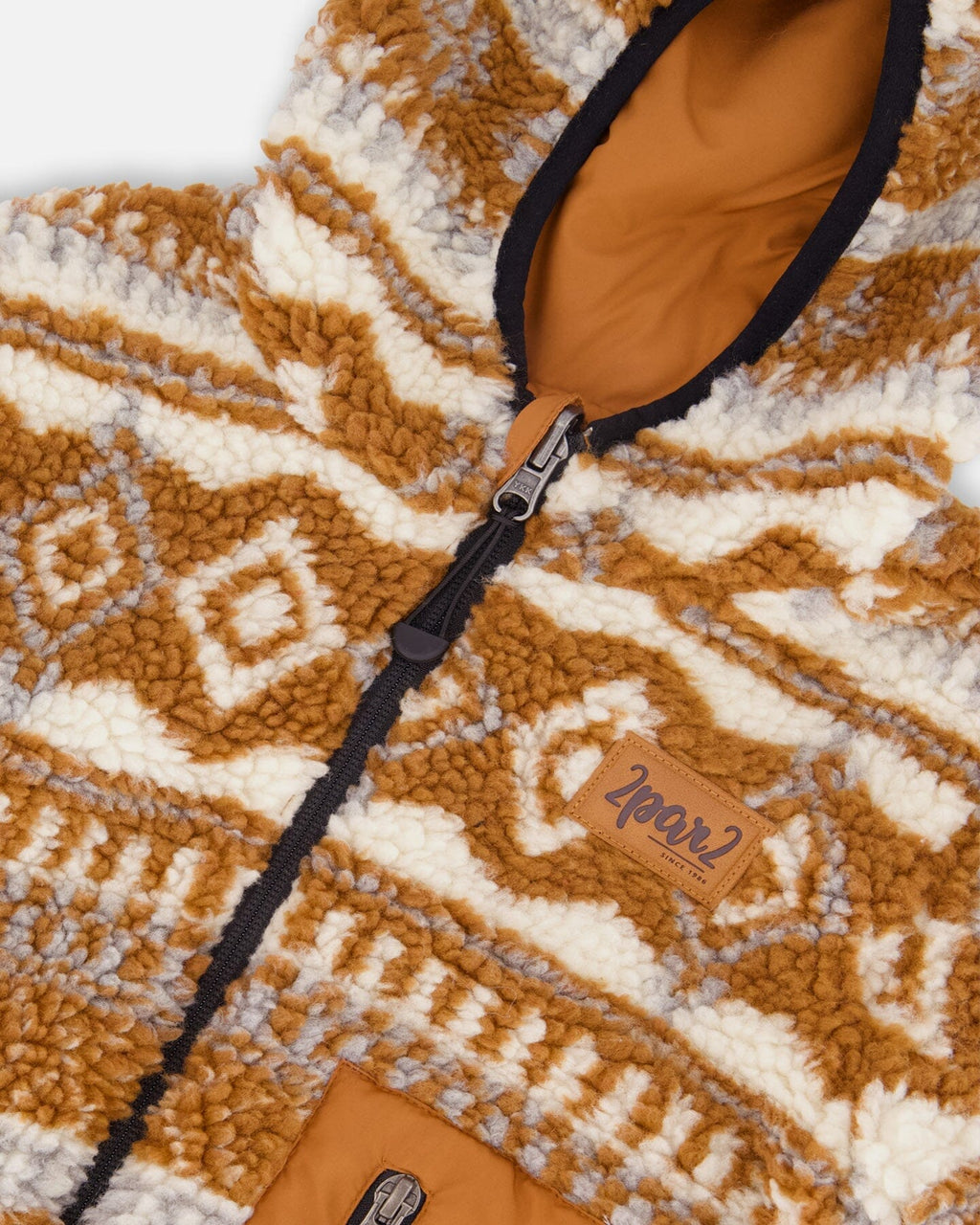 Reversible Mid-Season Sherpa Jacket Brown Aztec Pattern