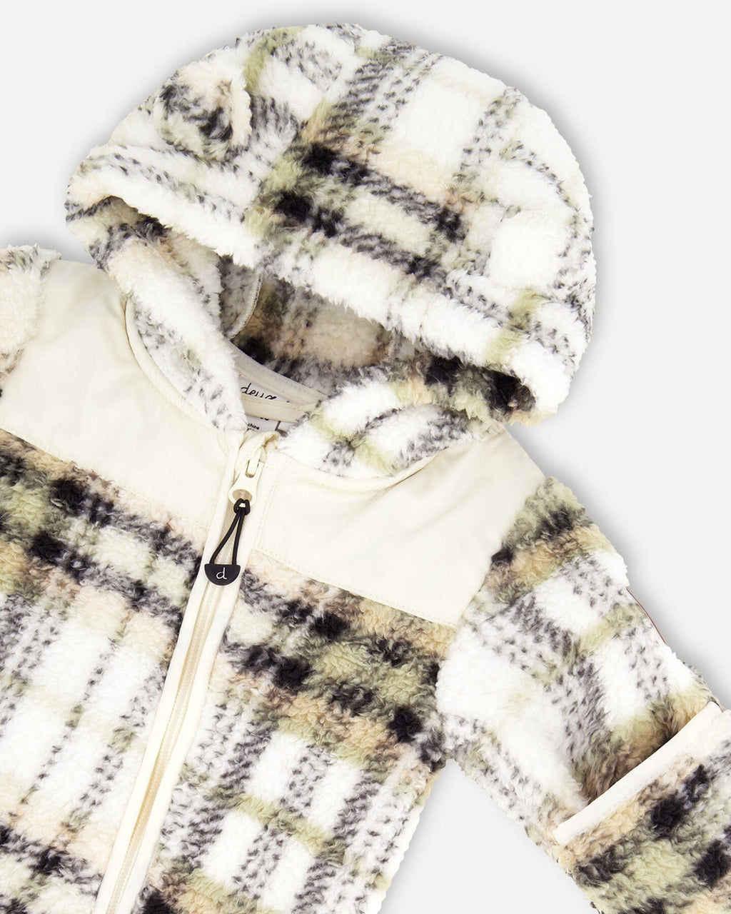 Baby Mid-Season Plush One Piece Outerwear Black And Beige Plaid