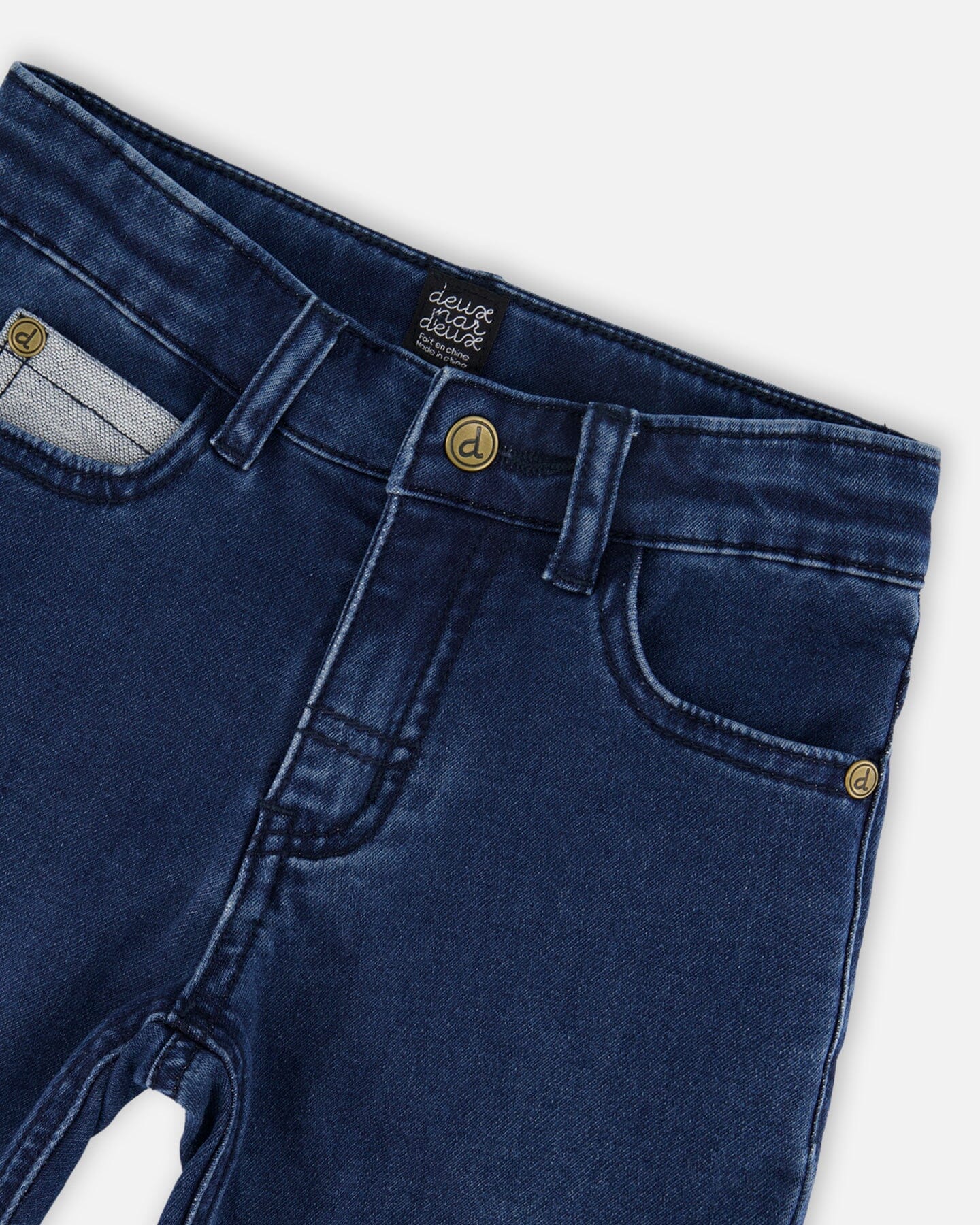 French Terry Blue Denim Pants With Contrasting Patch