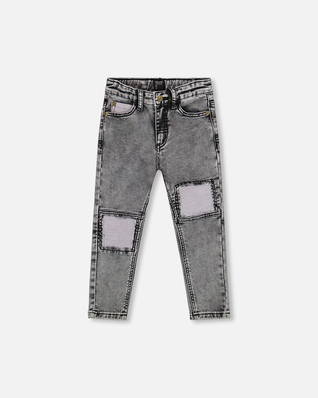 French Terry Black Denim Pants With Contrasting Patch