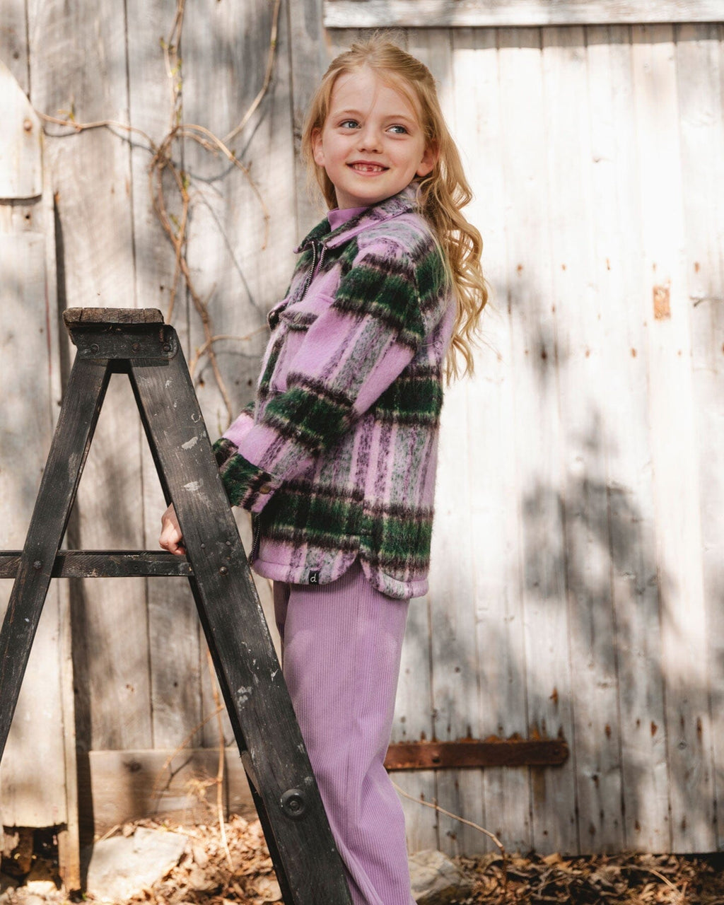 Zipped Plaid Overshirt Mauve And Green