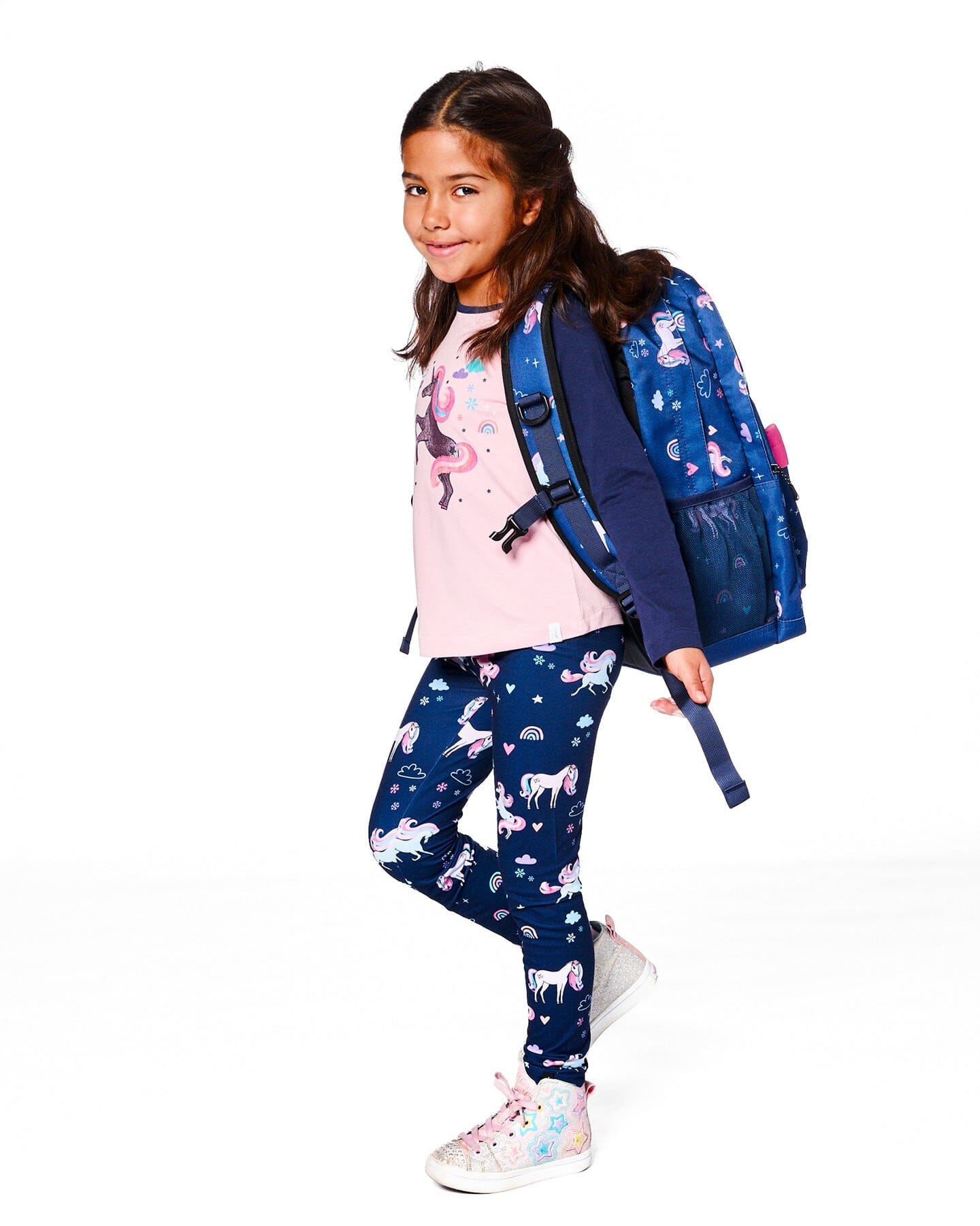 Stretch Jersey Leggings Navy Unicorn Print