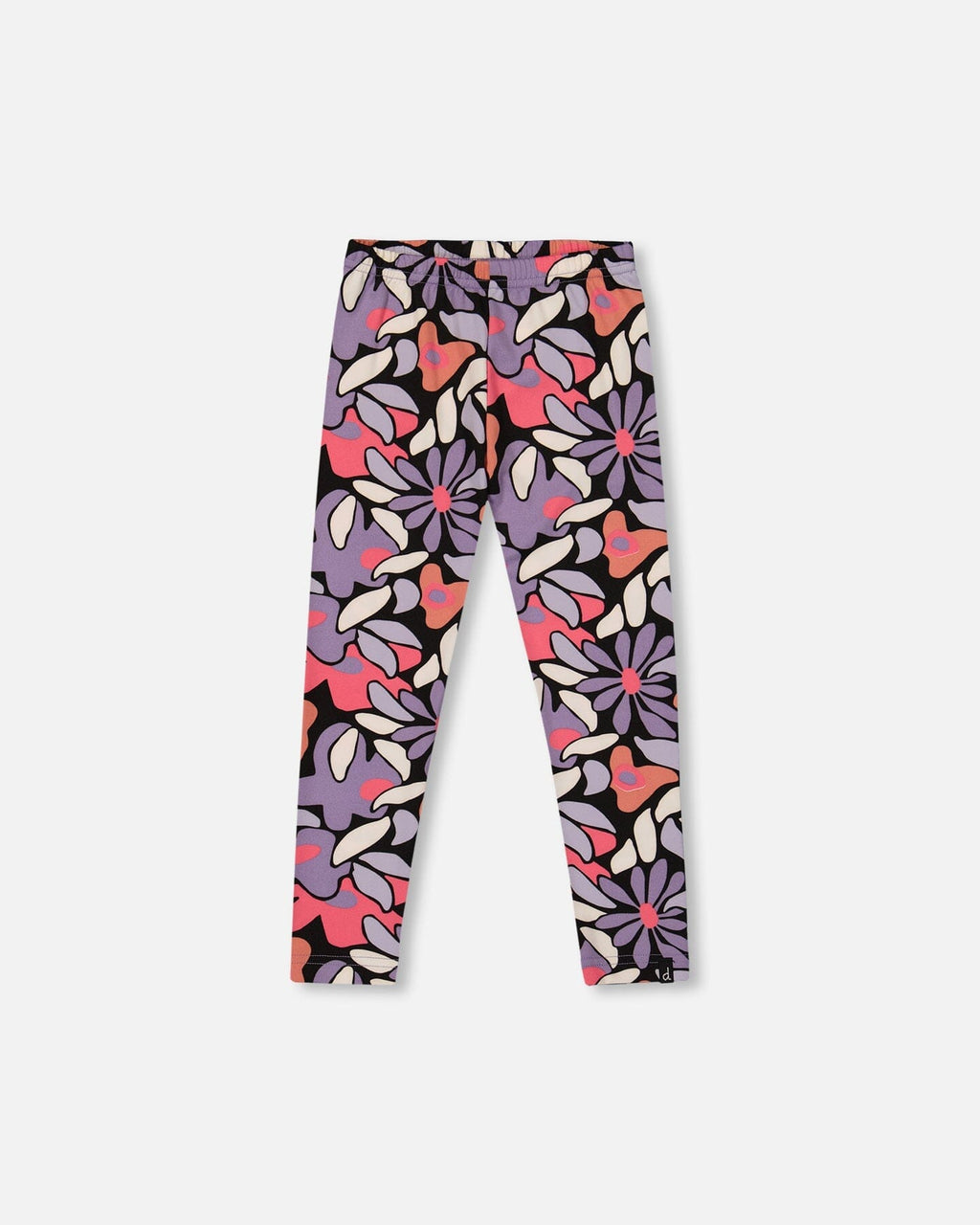 Stretch Jersey Leggings Black Retro Flower Print