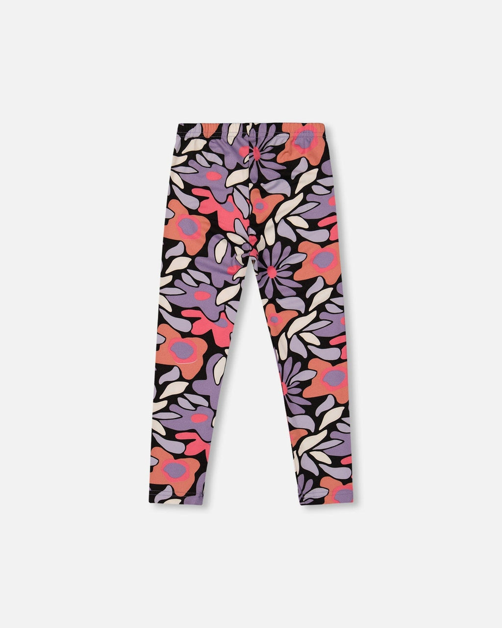 Stretch Jersey Leggings Black Retro Flower Print
