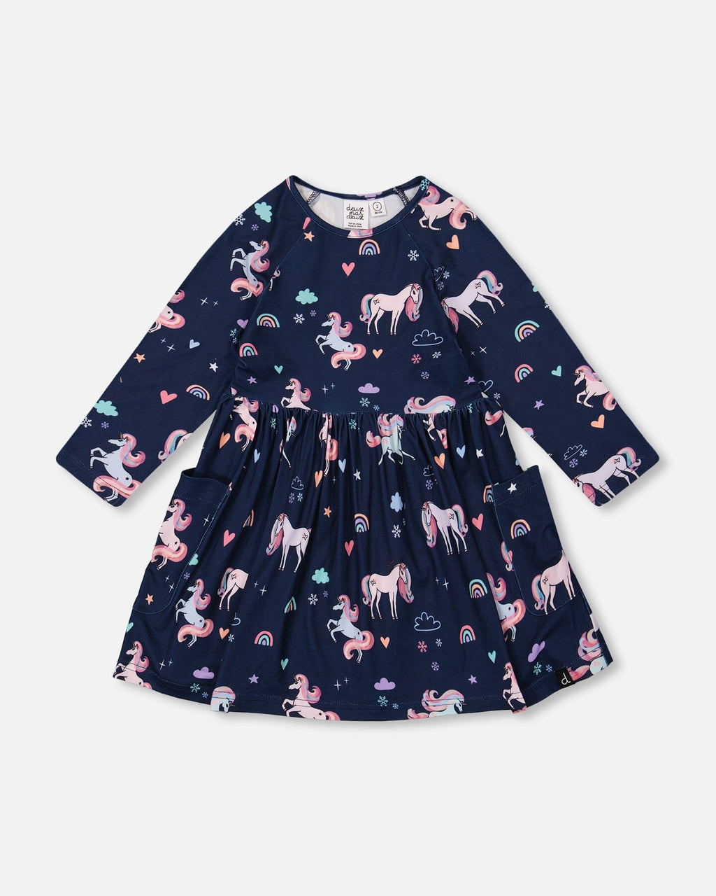 Jersey Dress With Pockets Navy Unicorn Print