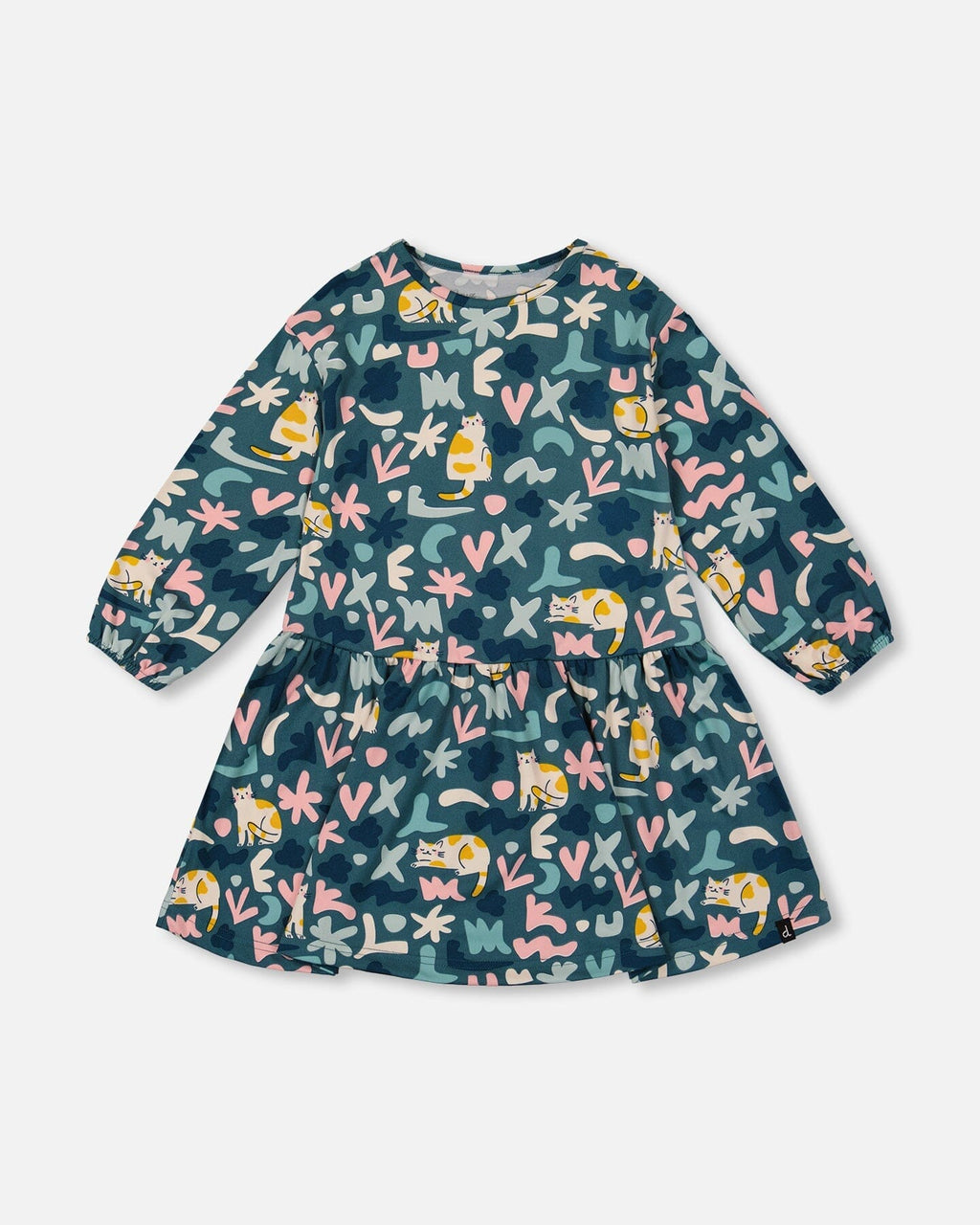 Jersey Dress Green Cat Print