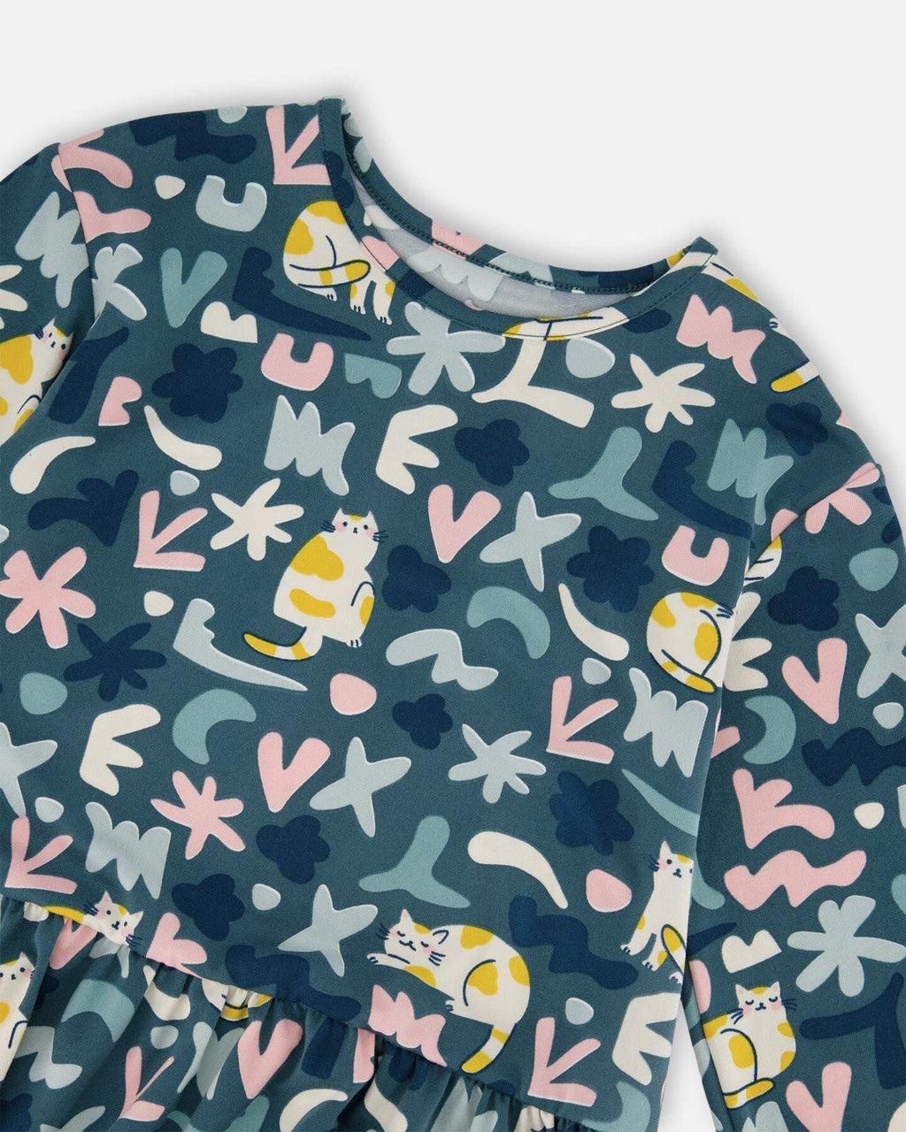 Jersey Dress Green Cat Print