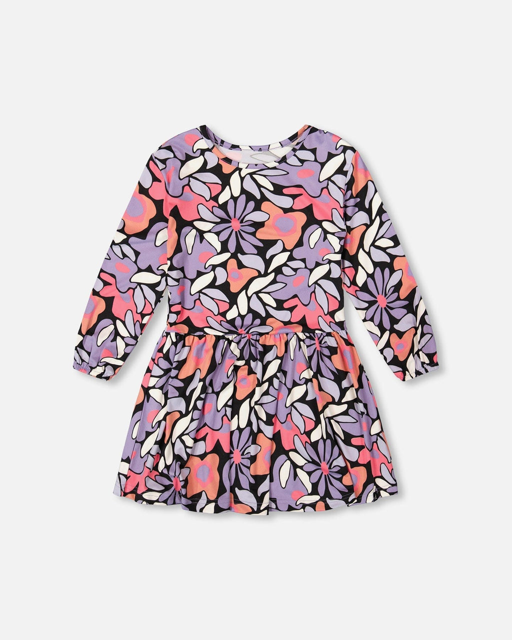 Jersey Dress Black Retro Flower Print