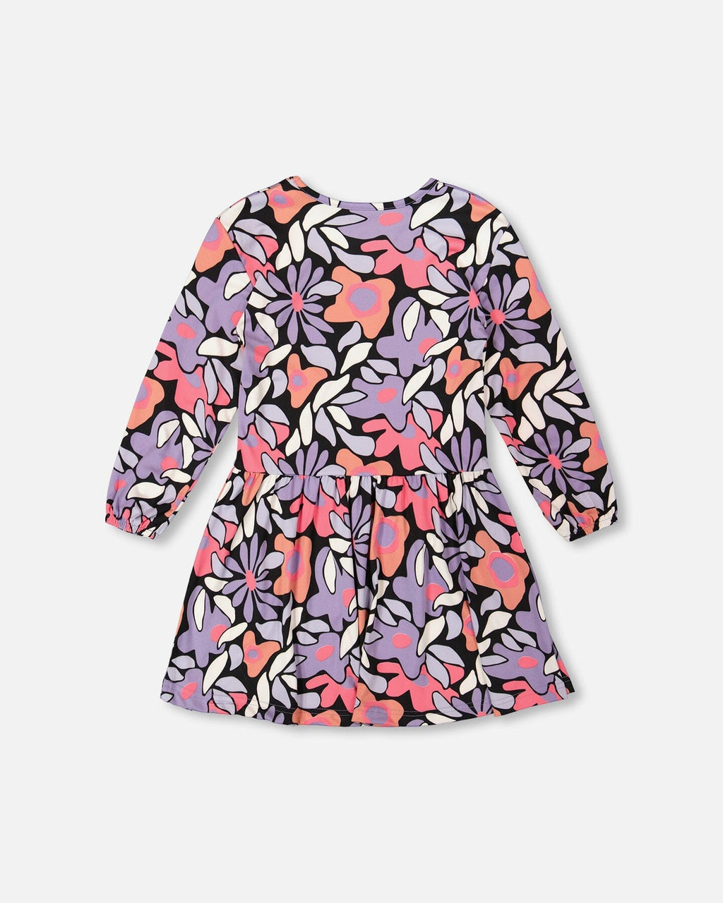 Jersey Dress Black Retro Flower Print