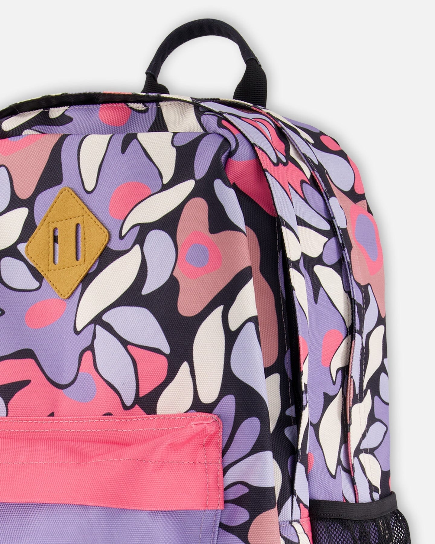Kids Backpack Black Retro Flower Print