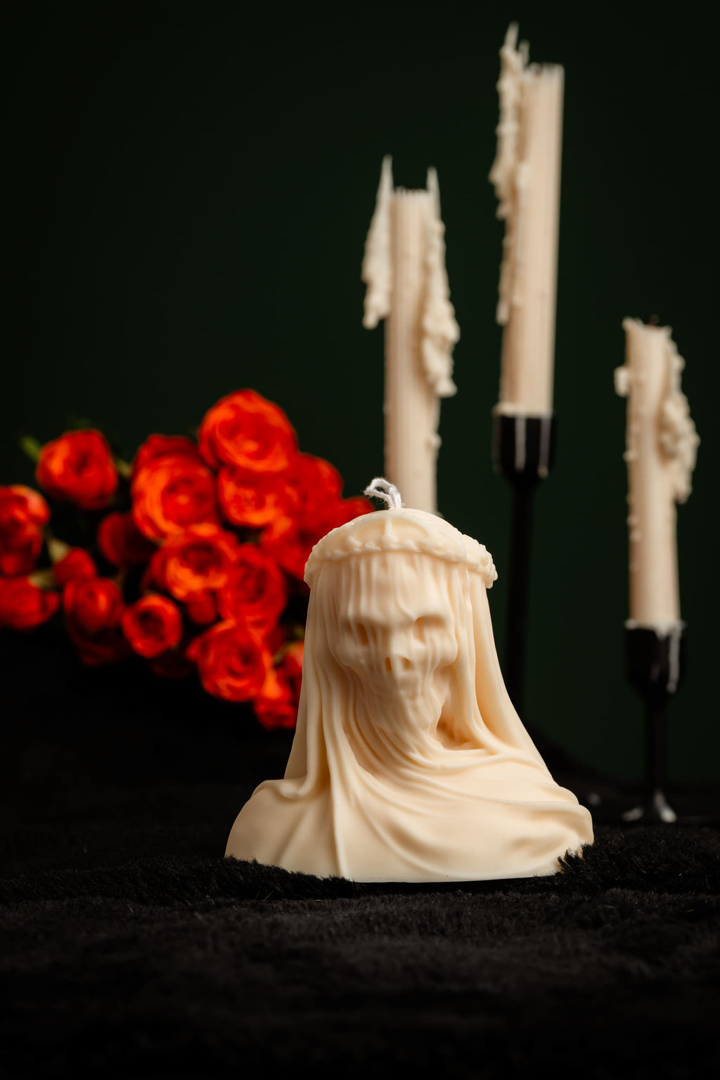 Large Skeleton Veiled Candle - Gothic Candle - Bust Skeleton