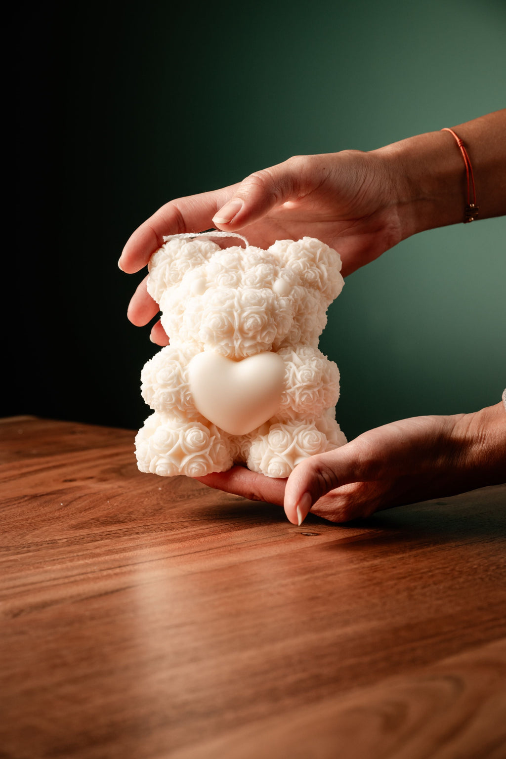 Large - Rose Teddy Bear with Heart, Candle Bear, Candle Rose