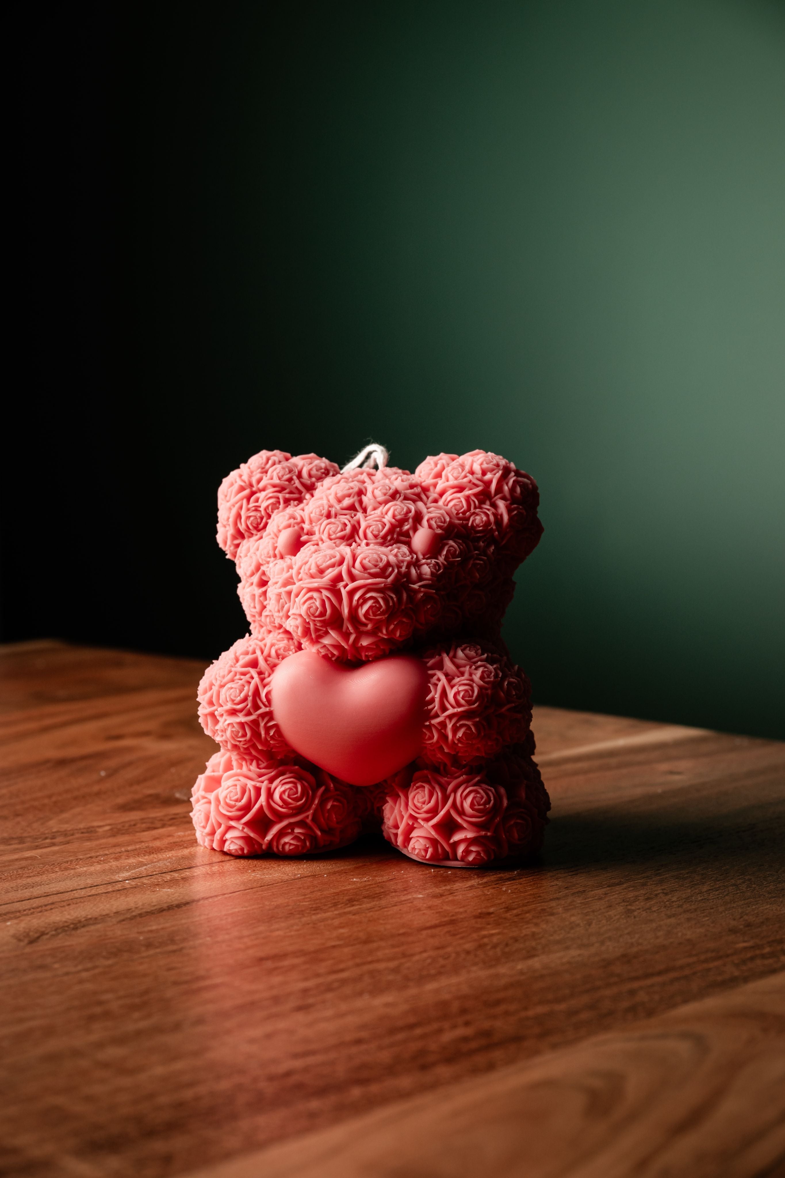 Large - Rose Teddy Bear with Heart, Candle Bear, Candle Rose
