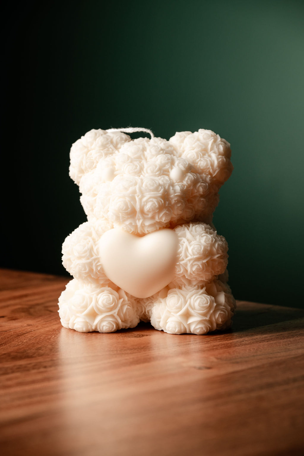 Large - Rose Teddy Bear with Heart, Candle Bear, Candle Rose