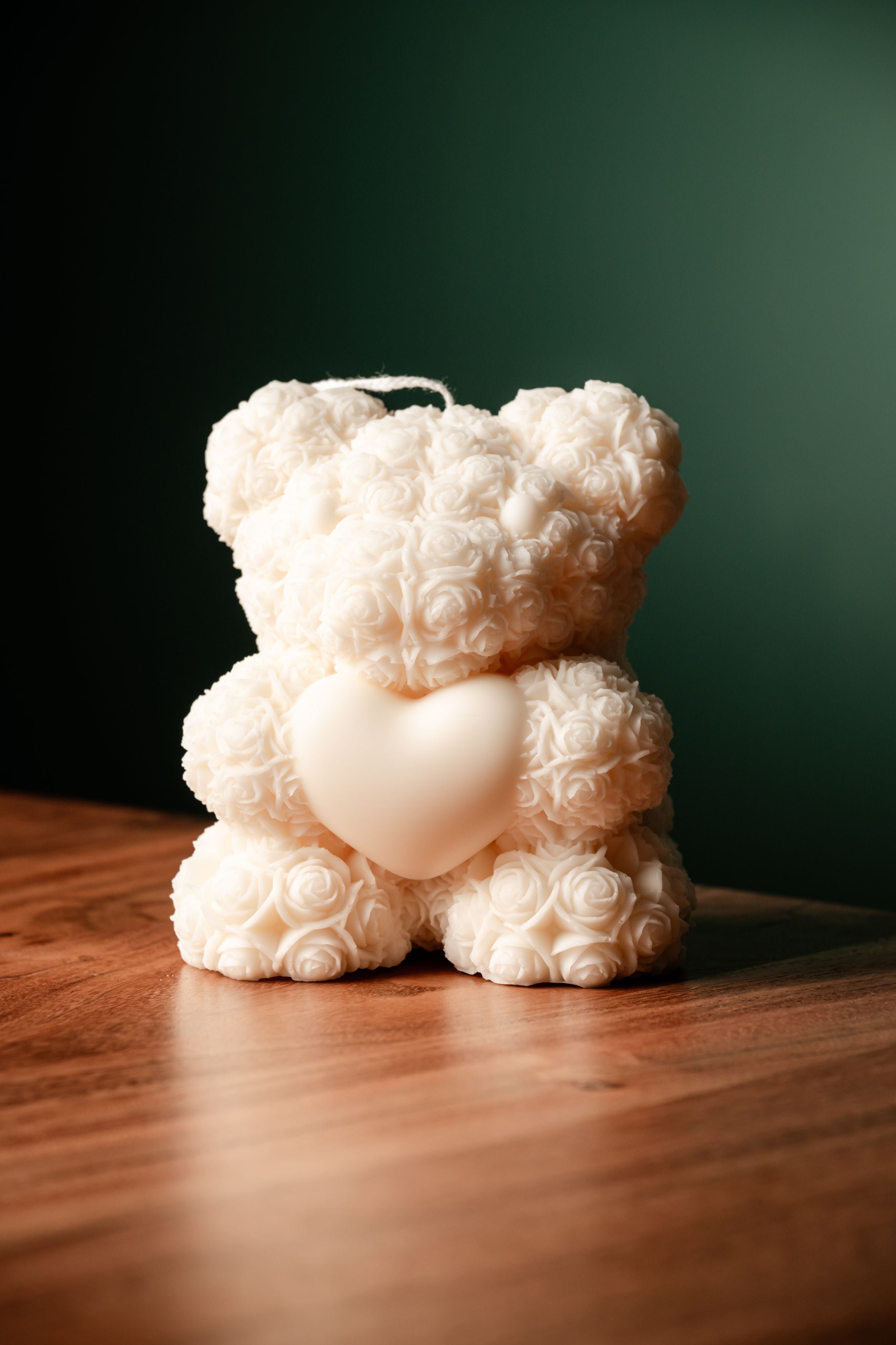 Large - Rose Teddy Bear with Heart, Candle Bear, Candle Rose