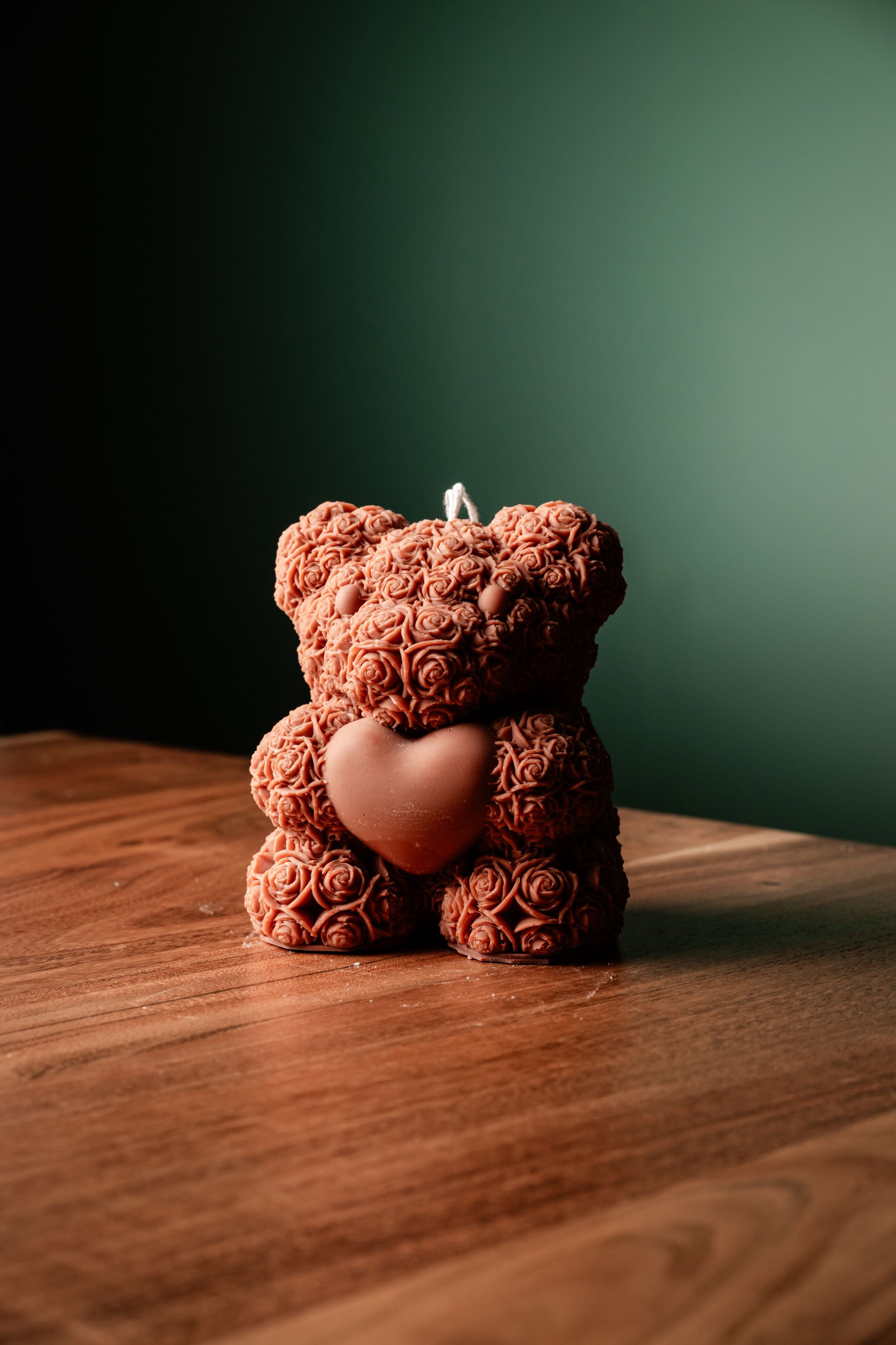 Large - Rose Teddy Bear with Heart, Candle Bear, Candle Rose