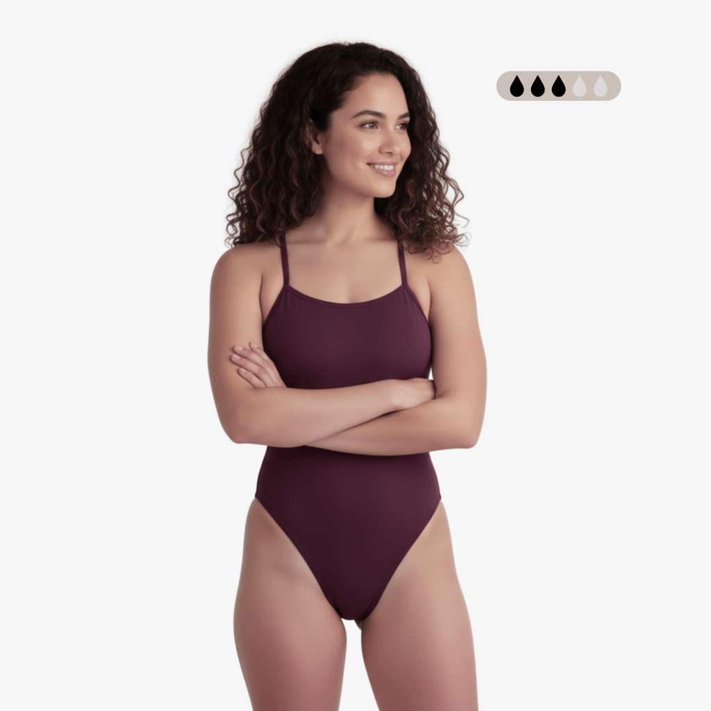 SecureFlo Merlot Cross-Strap Performance Period Swimsuit